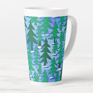 Naive Art Winter Spruce Forest Green Blue Latte Mug
