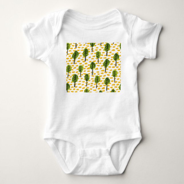 Naive Green Black Tree Pattern Baby Bodysuit (Front)