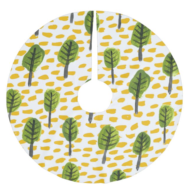 Naive Green Black Tree Pattern Brushed Polyester Tree Skirt (Front)