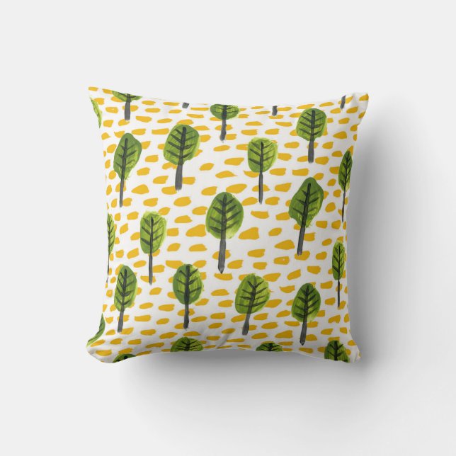 Naive Green Black Tree Pattern Cushion (Front)