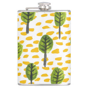 Naive Green Black Tree Pattern Hip Flask