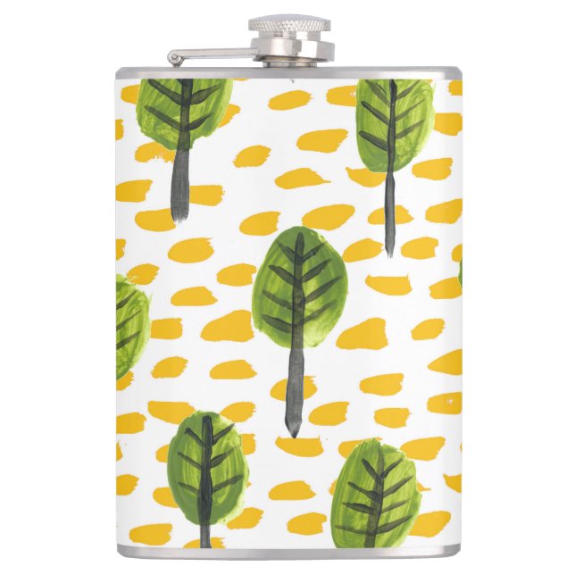 Naive Green Black Tree Pattern Hip Flask (Front)