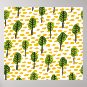 Naive Green Black Tree Pattern Poster