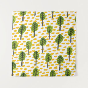 Naive Green Black Tree Pattern Tapestry