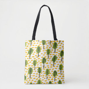 Naive Green Black Tree Pattern Tote Bag