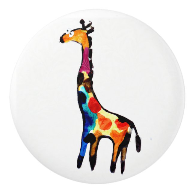 Naive painting of giraffe. Kids bedroom Ceramic Knob (Front)