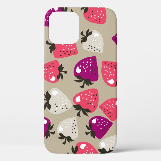 Naive Strawberries: Beige Background Seamless. Case-Mate iPhone Case (Back)