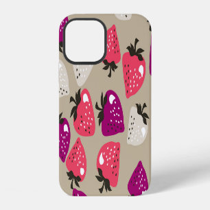 Naive Strawberries: Beige Background Seamless. iPhone 12 Case