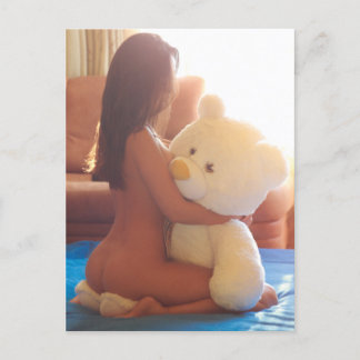 Naked Woman Hugging a Big Bear Postcard