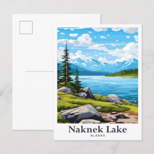 Naknek Lake Alaska Art Vintage Travel Illustration Postcard
