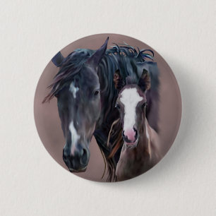Nakota Mare and Foal 6 Cm Round Badge