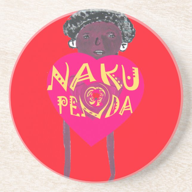 Nakupenda Love Art – Swahili Heart Design Coaster (Front)