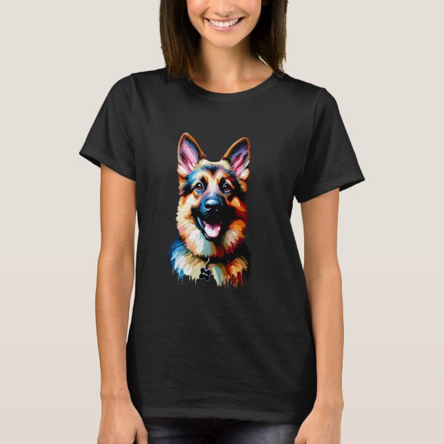 NALA Vibrant German Shepherd Art  Unique Pet Lover T-Shirt (Front)