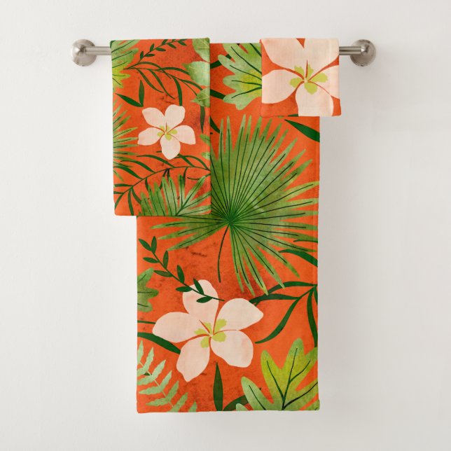 Nalani Hawaiian Tropical Garden Coral Bath Towel Set (Insitu)