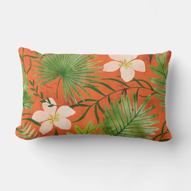 Nalani Hawaiian Tropical Garden Coral Reversible Lumbar Cushion (Front)