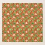 Nalani Hawaiian Tropical Garden Coral Scarf<br><div class="desc">Living coral with palm and lime greens colorway. Beautiful tropical leaves and flowers are painted with a rainbow of watercolors. This design is reminiscent of the Aloha Shirt prints of the 40s and 50s. This design comes in several unique colorways.</div>