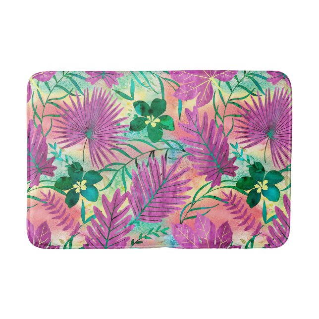 Nalani Hawaiian Tropical Garden Fuchsia Bath Mat (Front)