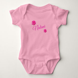 Nalani, Name Logo With Pink Roses, Baby Bodysuit