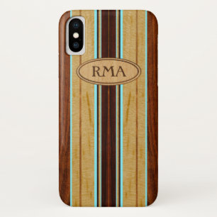 Nalu Hou Faux Koa Wood Monogram Surfboard Case-Mate iPhone Case