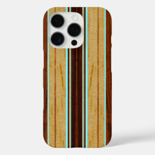 Nalu Hou Faux Koa Wood Surfboard Aqua iPhone 16 Pro Case