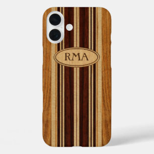Nalu Lua Faux Koa Wood Monogram Surfboard iPhone 16 Plus Case