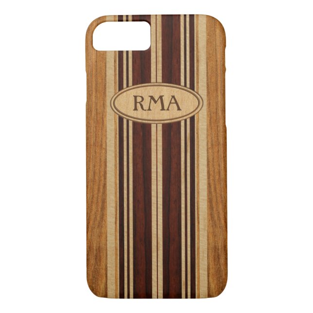 Nalu Lua Faux Koa Wood Monogram Surfboard Case-Mate iPhone Case (Back)