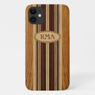 Nalu Lua Faux Koa Wood Monogram Surfboard Case-Mate iPhone Case