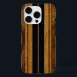 Nalu Mua Faux Koa Wood Surfboard Black iPhone 16 Pro Case<br><div class="desc">Black colorway. Located on Oahu's North Shore in Hawaii, there are about a dozen beaches that are known for their history with famous surfers of the fifties, sixties and seventies. These surfers and shapers inspired us to design these cases. We combined faux koa wood and various other woods to create...</div>