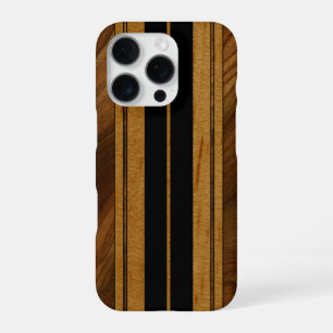 Nalu Mua Faux Koa Wood Surfboard Black iPhone 16 Pro Case