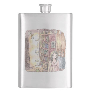 Namamuji a dim object and female illustration fl hip flask