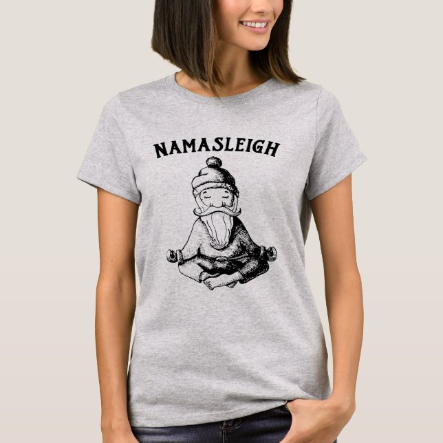 Namasleigh Santa Christmas Meditation Yoga Holiday T-Shirt (Front)
