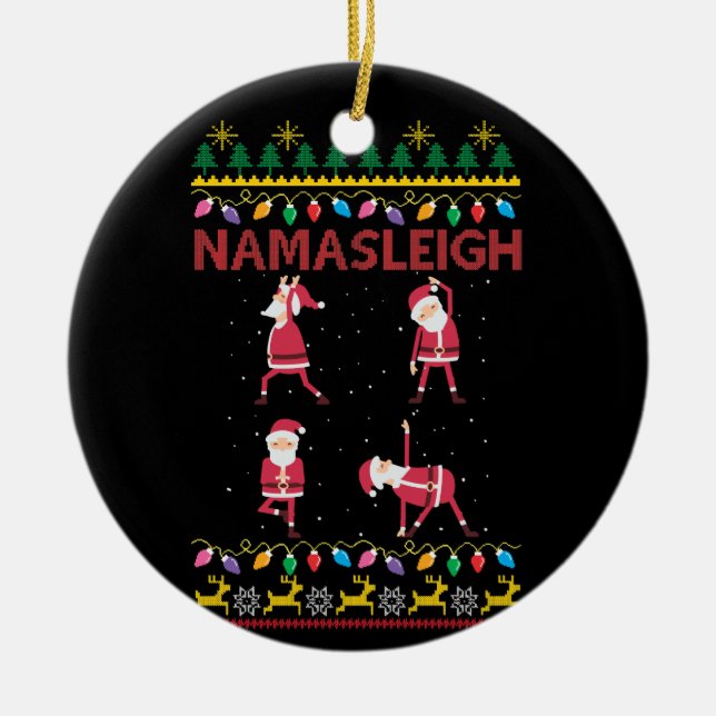 Namasleigh Santa's Yoga Positions Yoga Lover Xmas Ceramic Tree Decoration (Front)