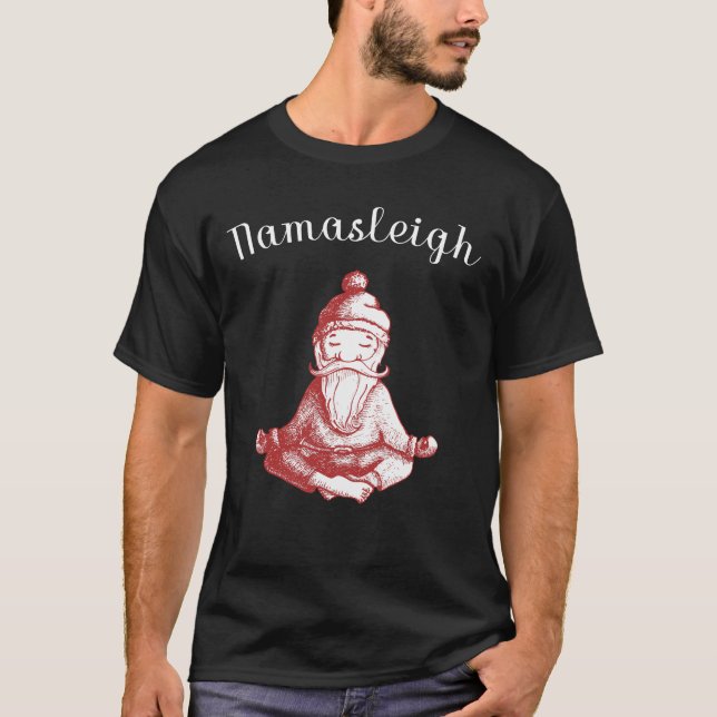 Namasleigh yoga lovers with santa Christmas T-Shirt (Front)