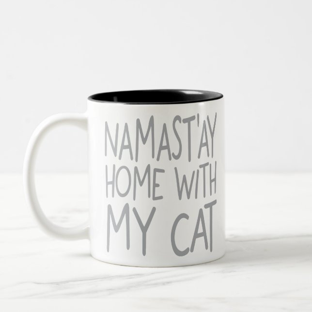 Namast'ay HOME WITH MY CAT Yoga Two-Tone Coffee Mug (Left)