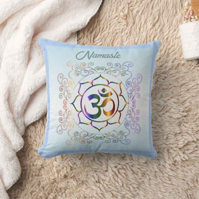 Namaste Aum (Om) Lotus Prismatic Ornamental Cushion (Blanket)