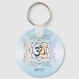 Namaste Aum (Om) Lotus Prismatic Ornamental Key Ring