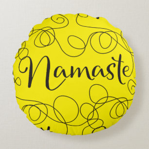 NAMASTE black seamless pattern with LINES Round Cushion