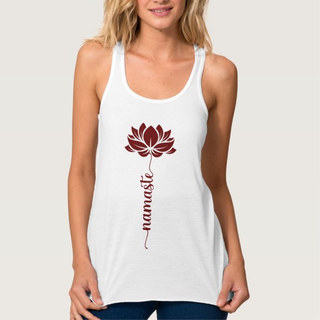 Namaste Burgundy Lotus Flower Modern Script Singlet (Front)