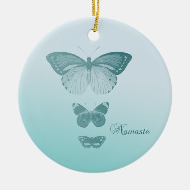 Namaste Butterflies Ceramic Tree Decoration (Front)