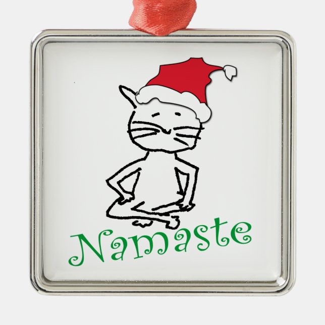 Namaste Cat Metal Tree Decoration (Front)