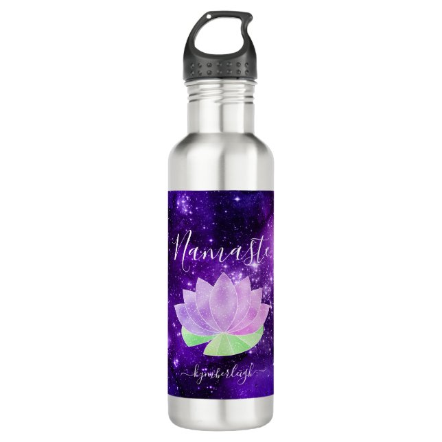 Namaste Cosmic Purple Lotus Flower Monogram Name 710 Ml Water Bottle (Front)