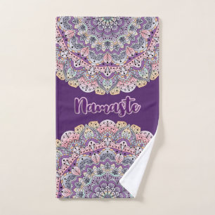 Namaste Cute pink and purple floral mandala Hand Towel