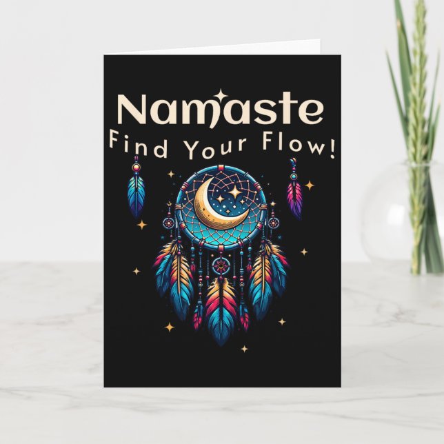 Namaste Find Your Flow Crescent Moon Dreamcatcher  Card (Front)
