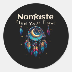 Namaste Find Your Flow Crescent Moon Dreamcatcher Classic Round Sticker