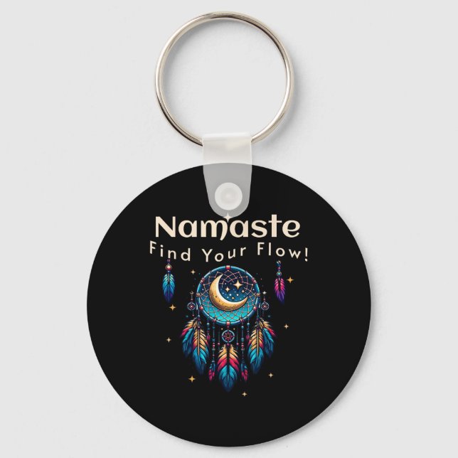 Namaste Find Your Flow Crescent Moon Dreamcatcher  Key Ring (Front)