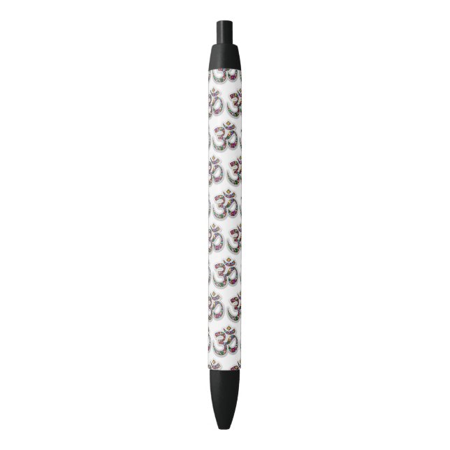 Namaste Floral Symbol Art Black Ink Pen (Front Vertical)
