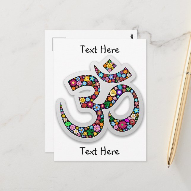 Namaste Floral Symbol Art Postcard (Front/Back In Situ)