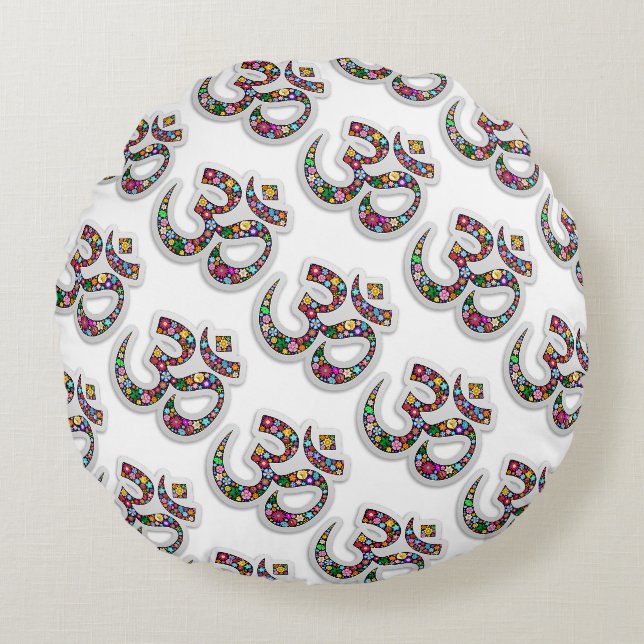 Namaste Floral Symbol Art Round Cushion (Front)