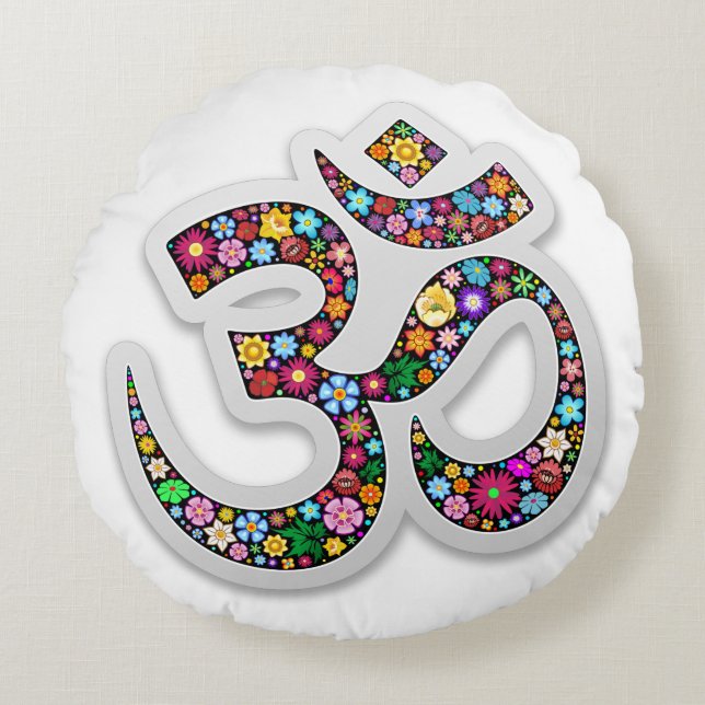 Namaste Floral Symbol Art Round Cushion (Front)