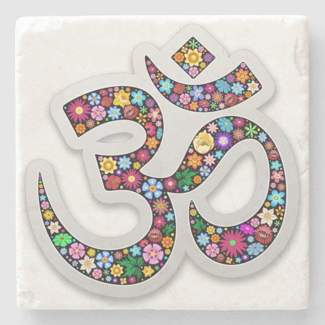 Namaste Floral Symbol Art Stone Coaster (Front)